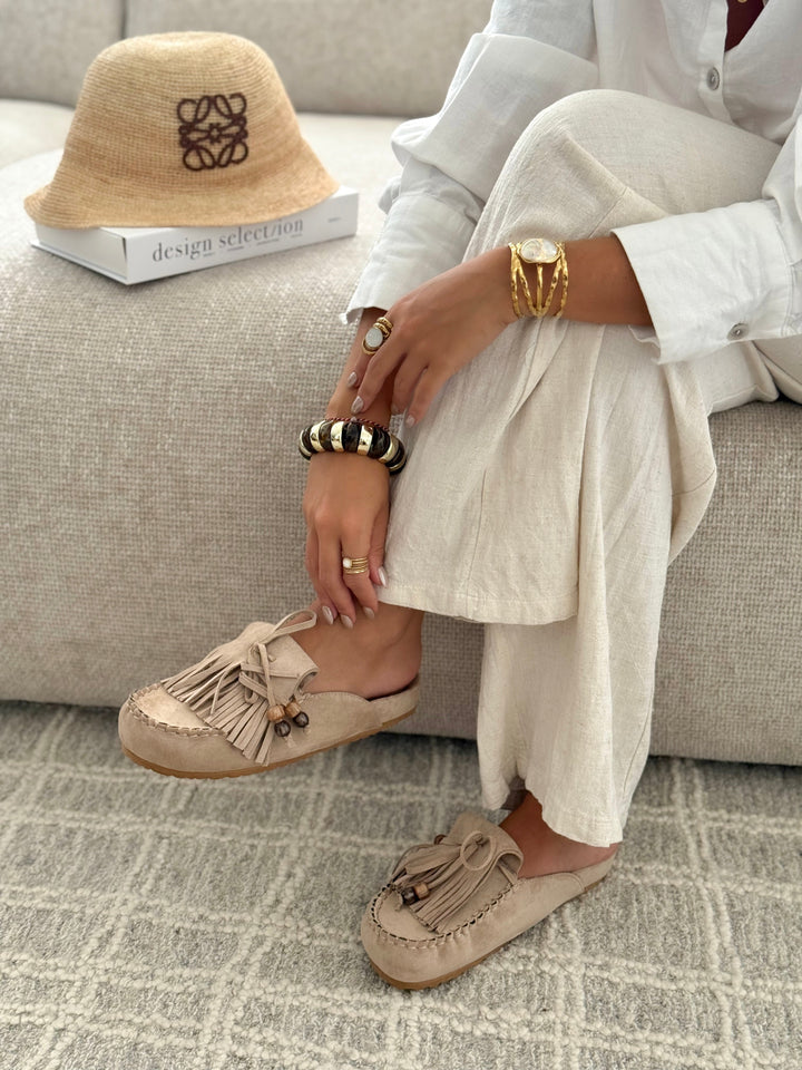 Sabrina | Taupe Leather Mules