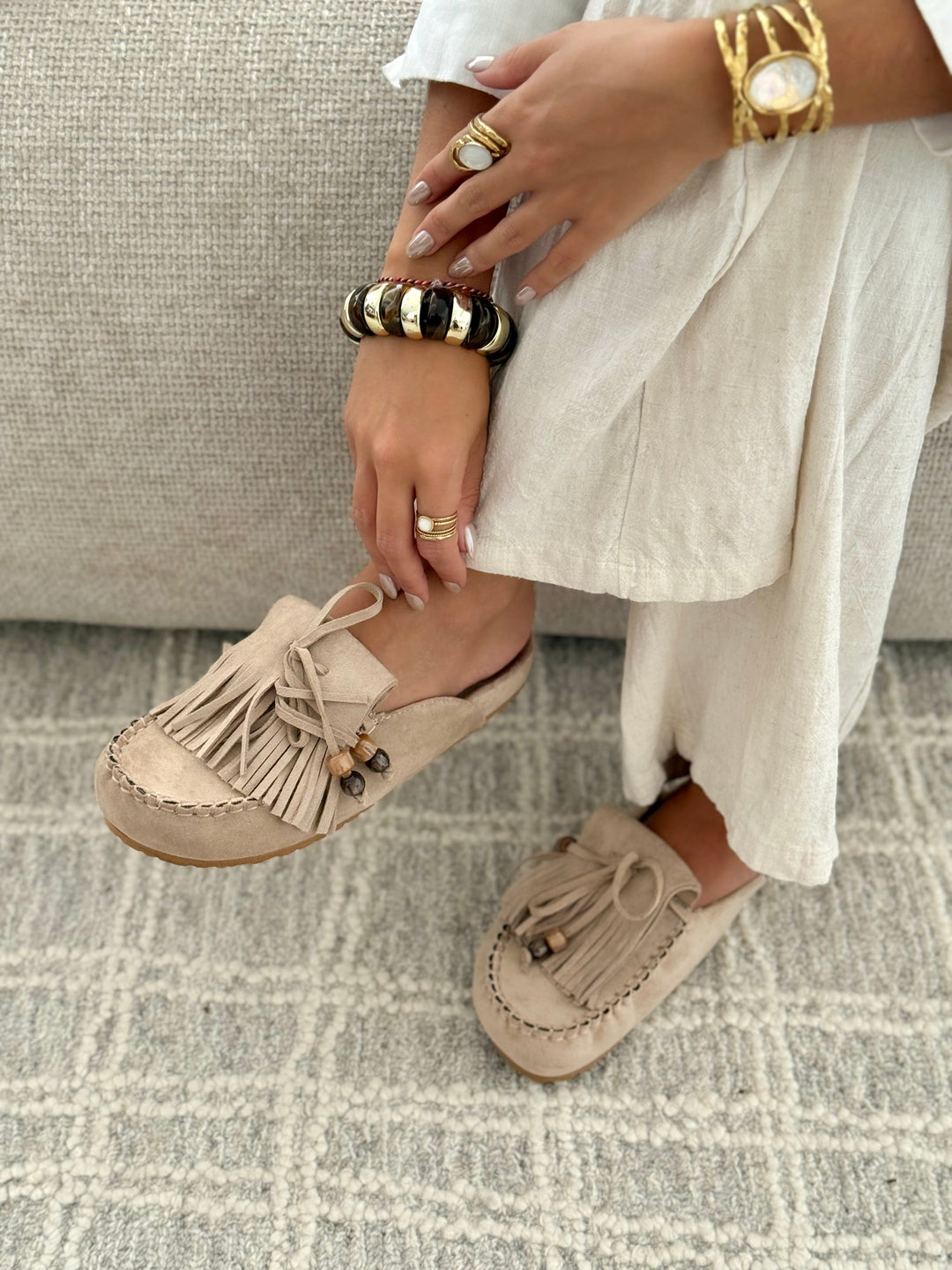 Sabrina | Taupe Leather Mules