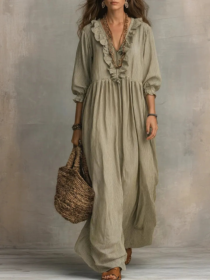 Clara | Robe Maxi Rayée À Volants Style Bohème