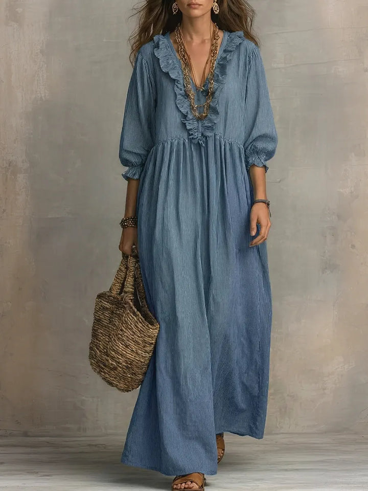 Clara | Robe Maxi Rayée À Volants Style Bohème