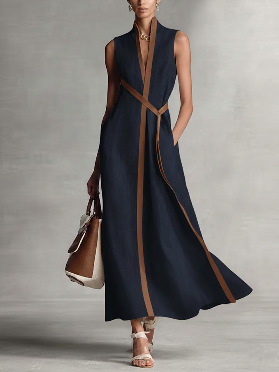 Bella | Robe Élégante en Coton et Lin Sans Manches à Col Montant