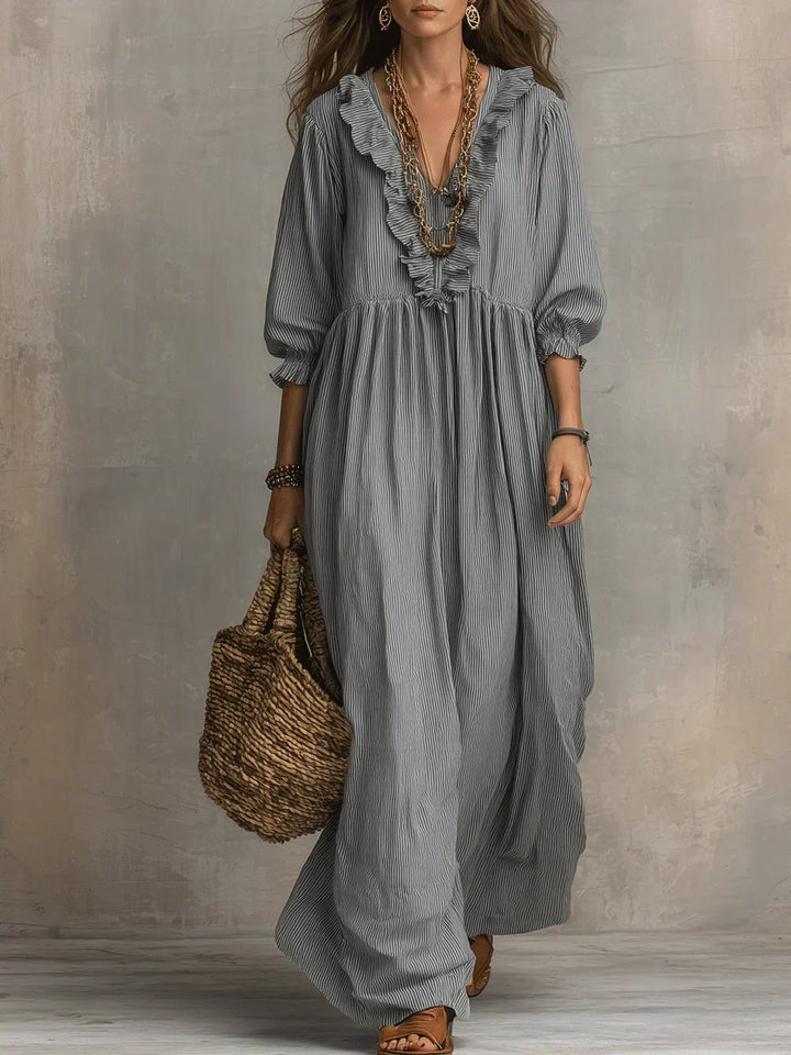 Clara | Robe Maxi Rayée À Volants Style Bohème