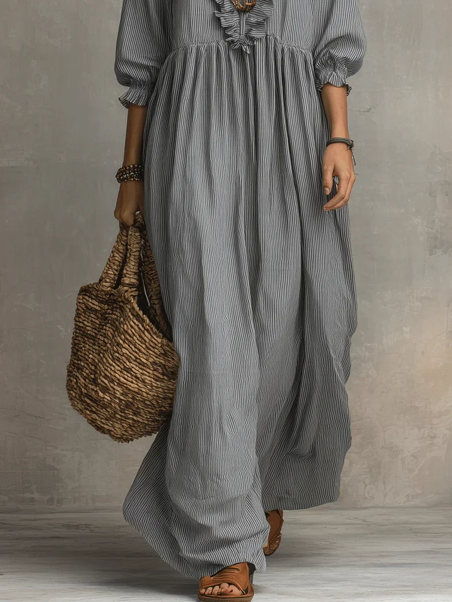 Clara | Robe Maxi Rayée À Volants Style Bohème