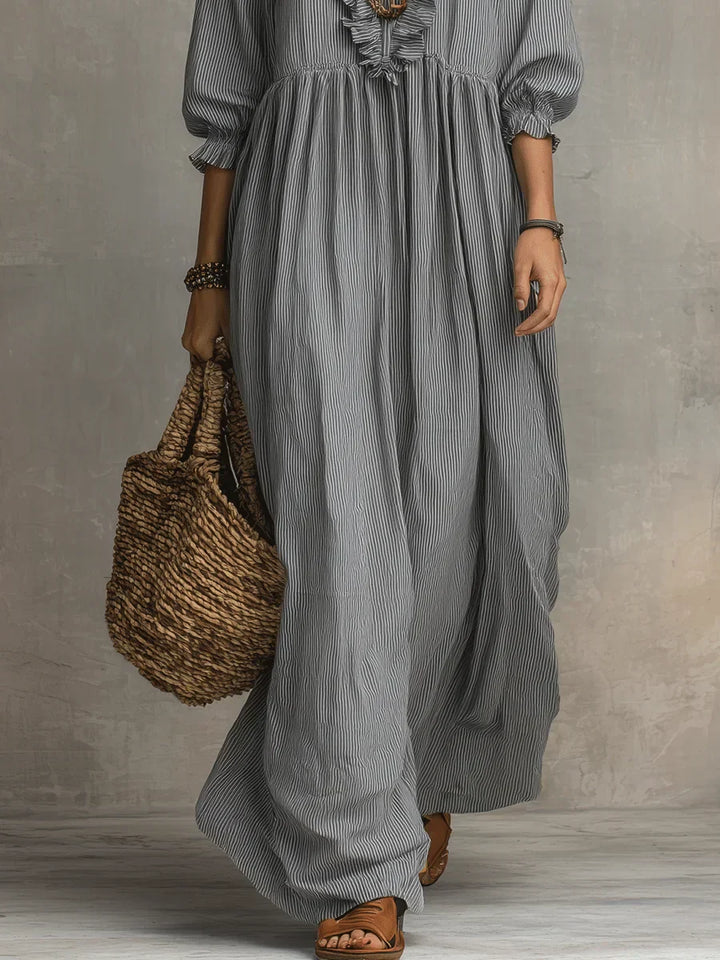 Clara | Robe Maxi Rayée À Volants Style Bohème