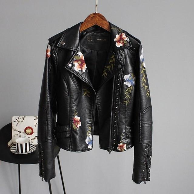 Jayzie | Embroidered and Elegant PU Leather Jacket
