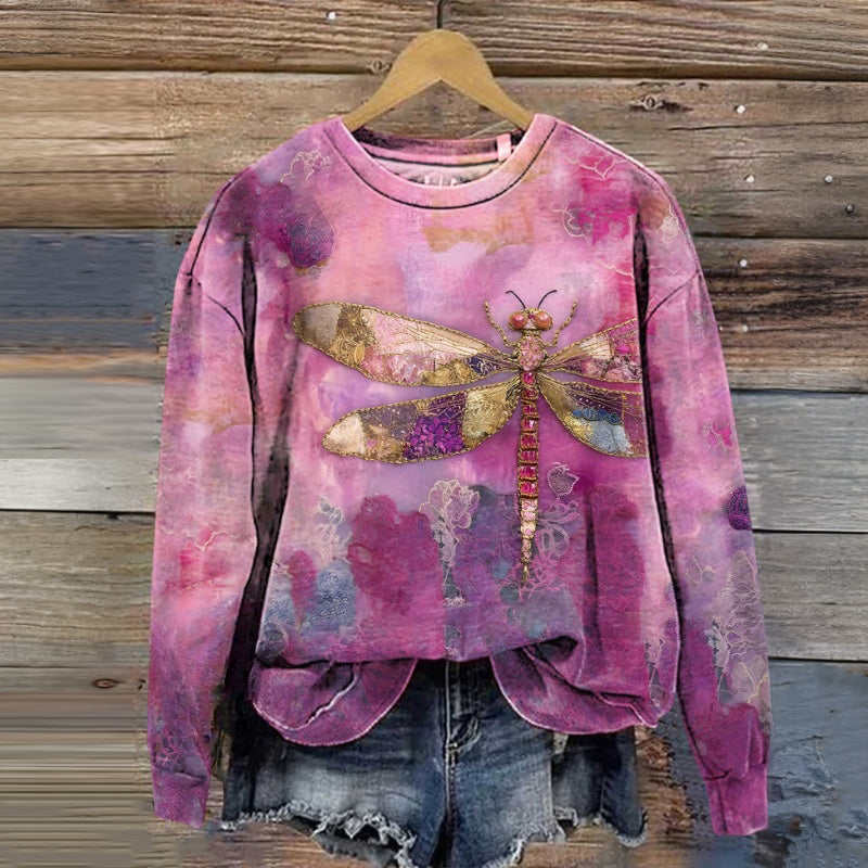 Sweat-Shirt Vintage À Imprimé Libellule